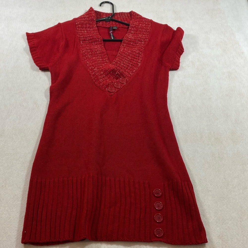 Red Sweater Dress Made for me to look Amazing XL Sparkles Short Sleeve